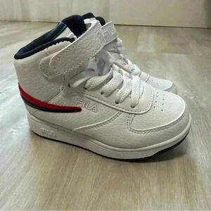 FILA Boys Toddler Red/White/Blue Leather High Top Lace Up Sneaker‎ Shoes-Size 8